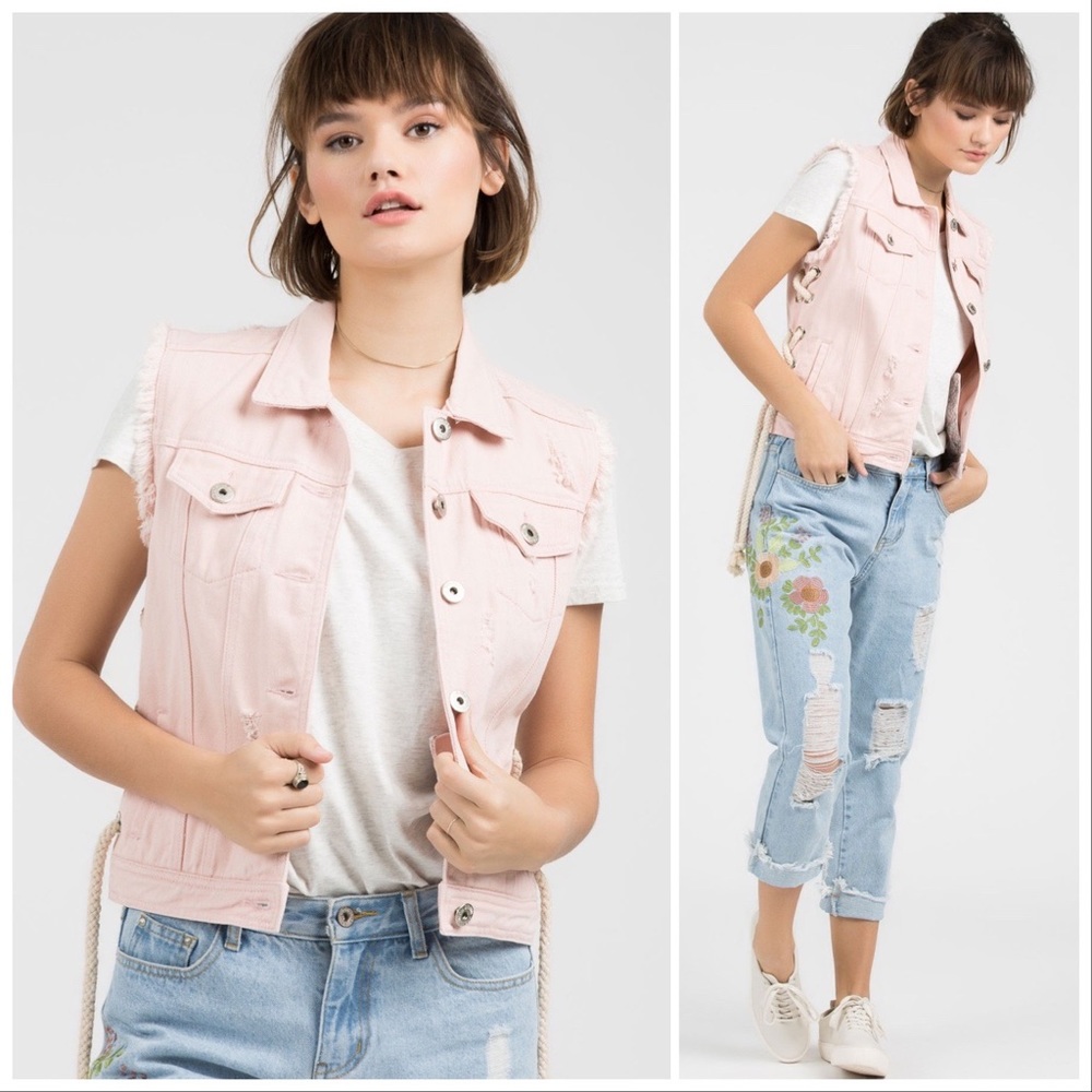POL Petal Pink Distressed Denim Vest - Picture 5 of 10